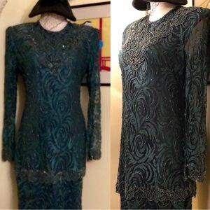 Elegant Vintage Green Lace Dress